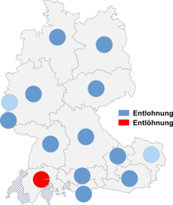 Relative Auftretenshäufigkeit von Entlohnung / Entlöhnung innerhalb der einzelnen Areale