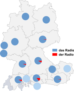 Relative Auftretenshäufigkeit von das Radio / der Radio innerhalb der einzelnen Areale