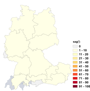 Relative Auftretenshäufigkeit von sag(') innerhalb der einzelnen Areale im Verhältnis zu sage (in %)