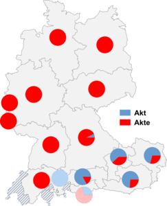 Relative Auftretenshäufigkeit von Akt / Akte innerhalb der einzelnen Areale